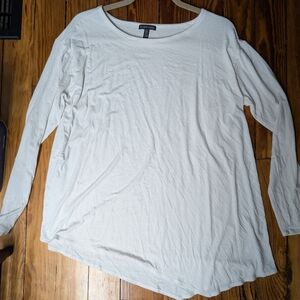 Eileen Fisher Soft White Long Sleeve Asymetrical HemTee Size L